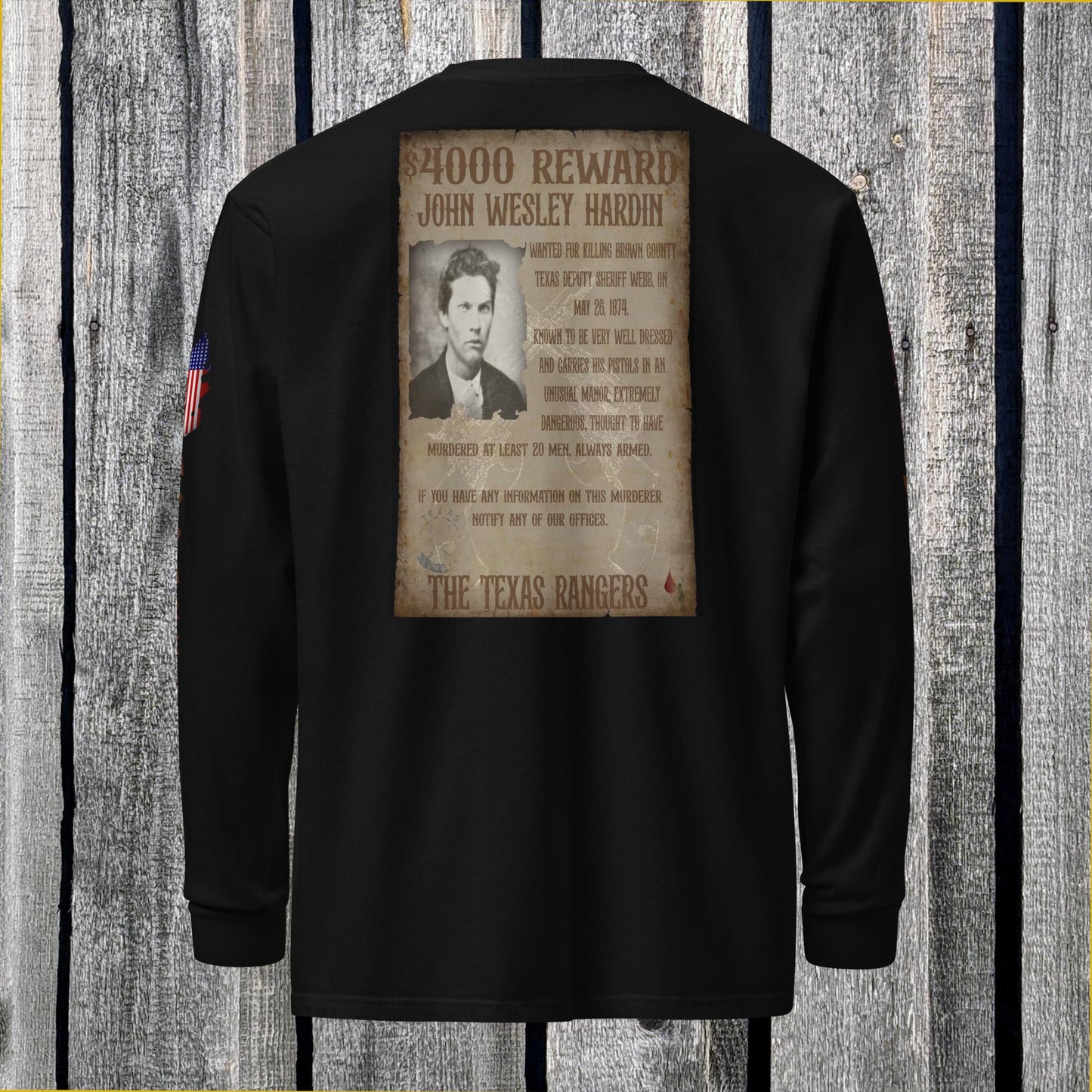 "WANTED" John Wesley Hardin long-sleeve shirt